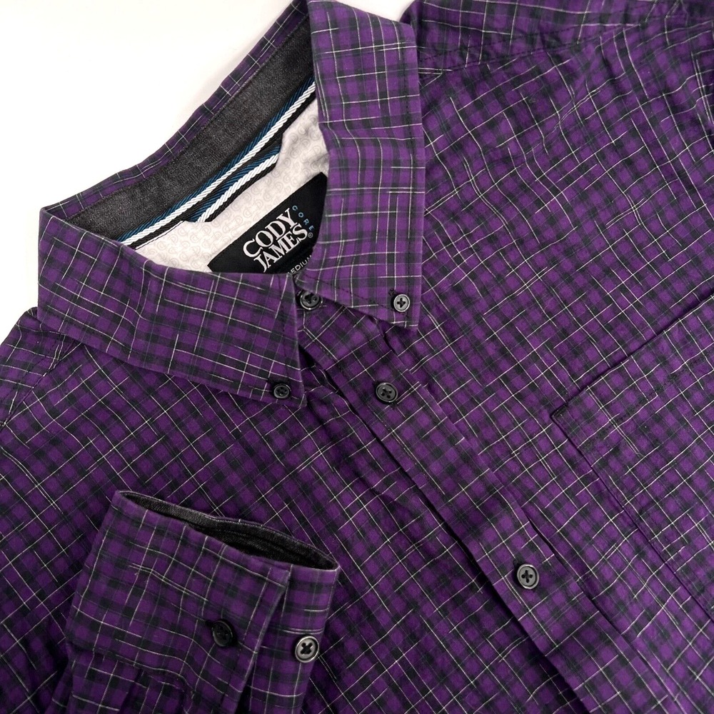 CODY JAMES Core Men's Size M Purple Plaid Long-Sleeve Button-Down Shirt Stretch